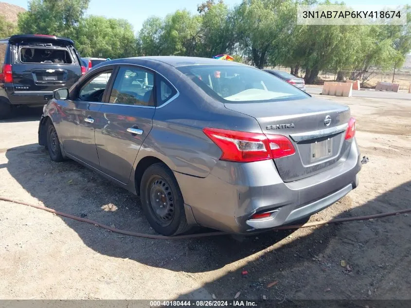 2019 Nissan Sentra S VIN: 3N1AB7AP6KY418674 Lot: 40180444