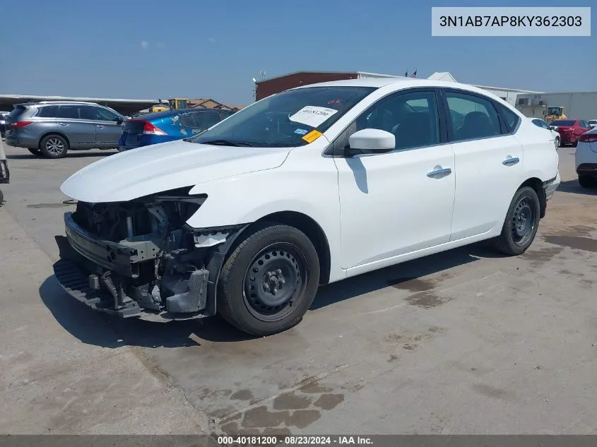 2019 Nissan Sentra S VIN: 3N1AB7AP8KY362303 Lot: 40181200