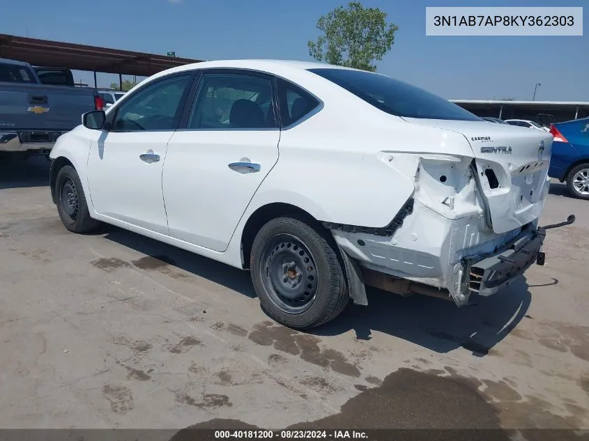 2019 Nissan Sentra S VIN: 3N1AB7AP8KY362303 Lot: 40181200