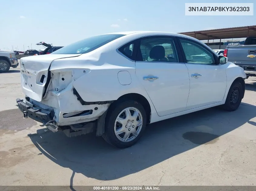 2019 Nissan Sentra S VIN: 3N1AB7AP8KY362303 Lot: 40181200