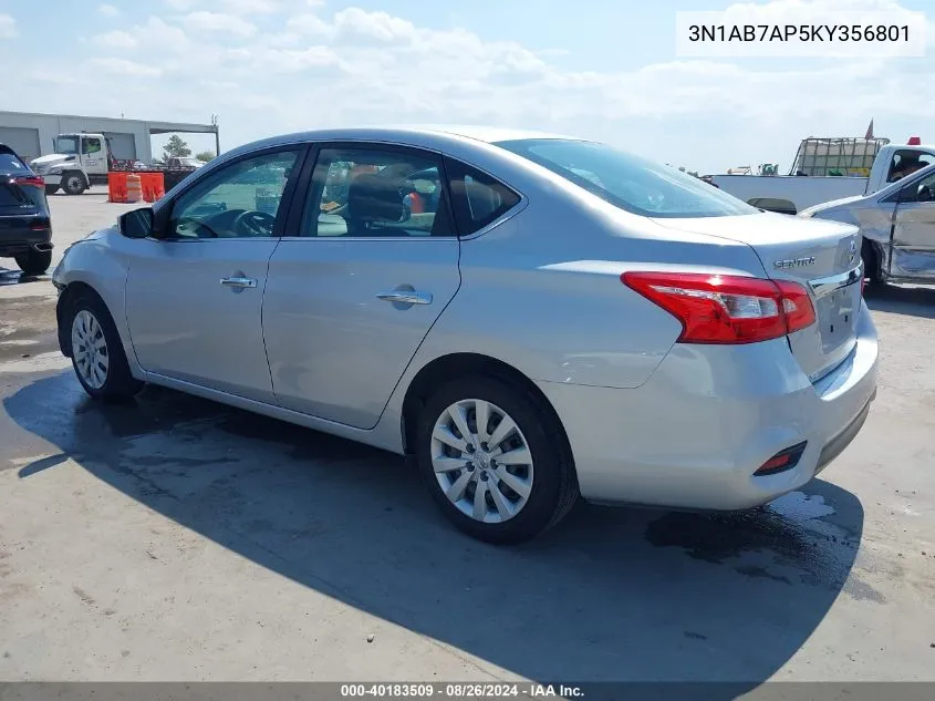 2019 Nissan Sentra S VIN: 3N1AB7AP5KY356801 Lot: 40183509