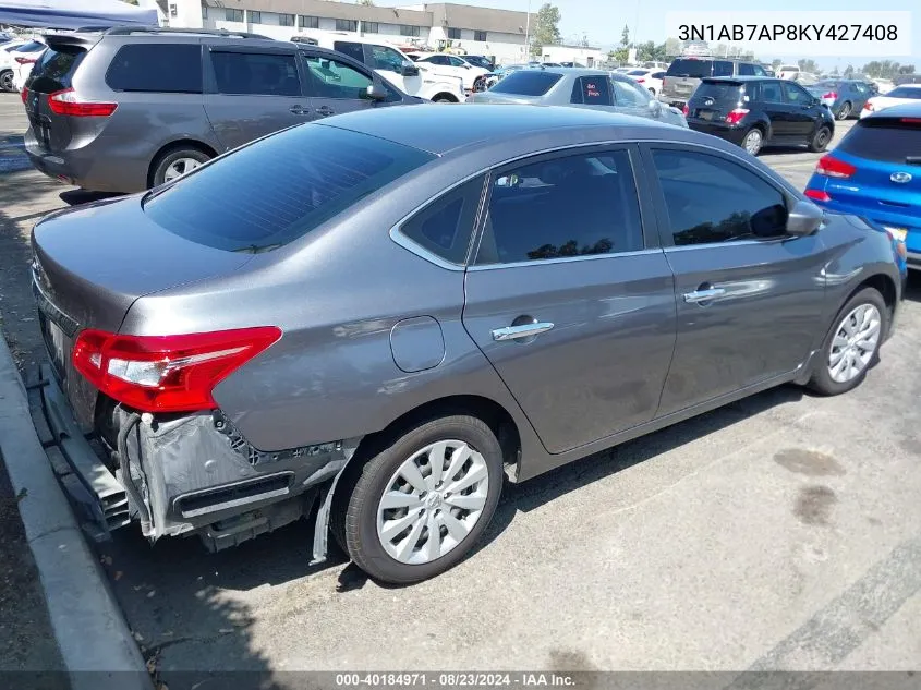 2019 Nissan Sentra S VIN: 3N1AB7AP8KY427408 Lot: 40184971