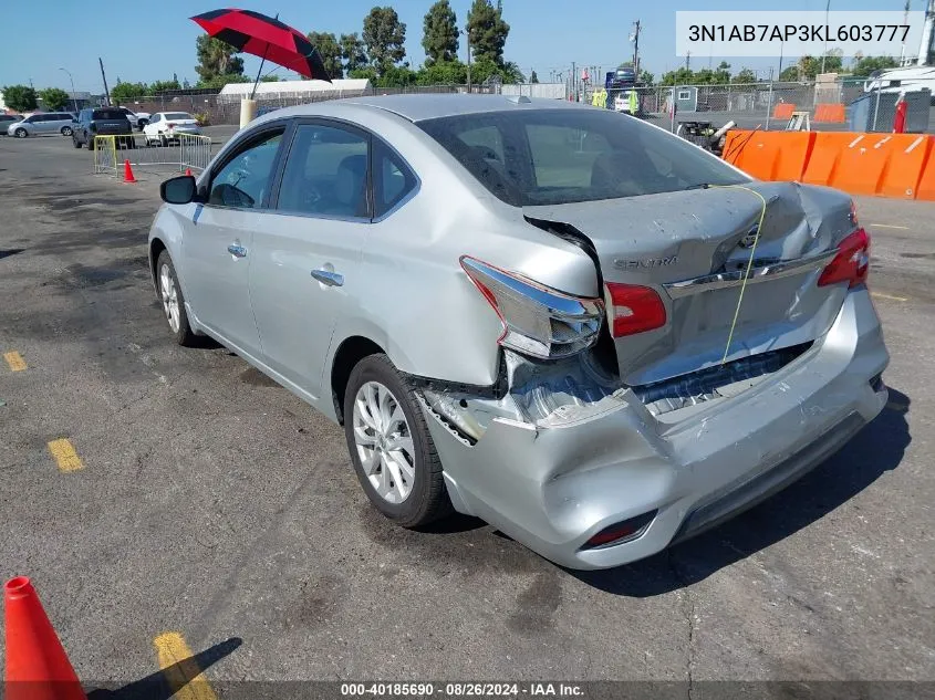 2019 Nissan Sentra Sv VIN: 3N1AB7AP3KL603777 Lot: 40185690