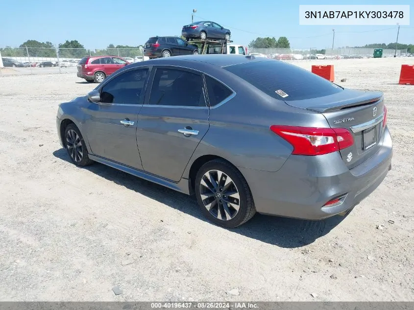 2019 Nissan Sentra Sr VIN: 3N1AB7AP1KY303478 Lot: 40196437