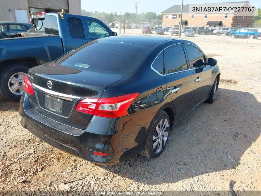 2019 Nissan Sentra S VIN: 3N1AB7AP7KY227765 Lot: 40210036