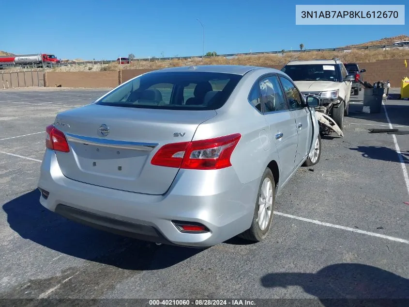 2019 Nissan Sentra Sv VIN: 3N1AB7AP8KL612670 Lot: 40210060