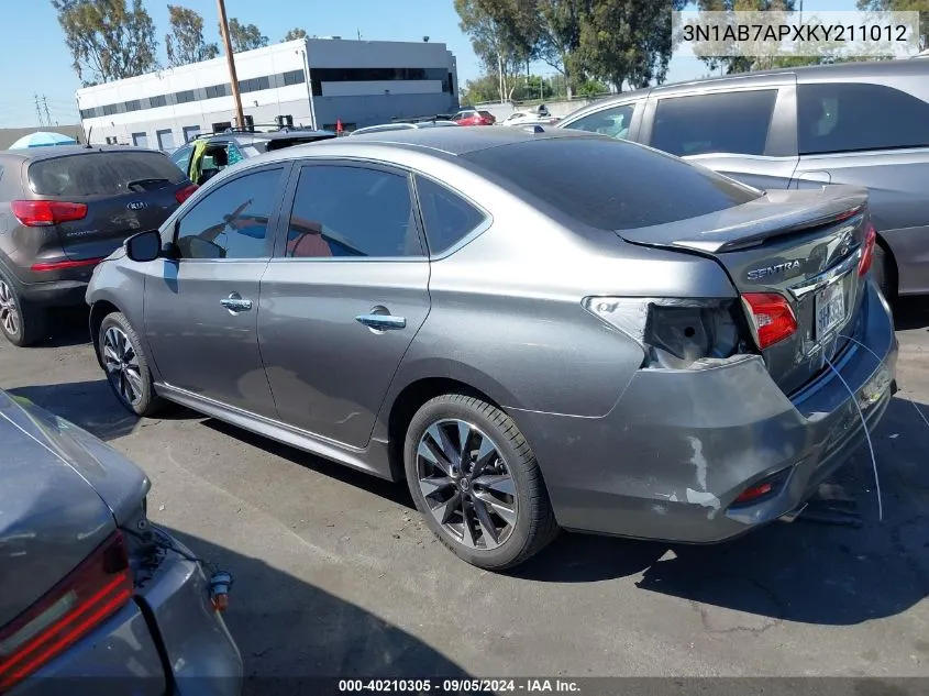 2019 Nissan Sentra Sr VIN: 3N1AB7APXKY211012 Lot: 40210305