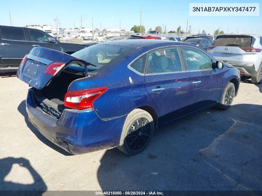 2019 Nissan Sentra S VIN: 3N1AB7APXKY347477 Lot: 40215050