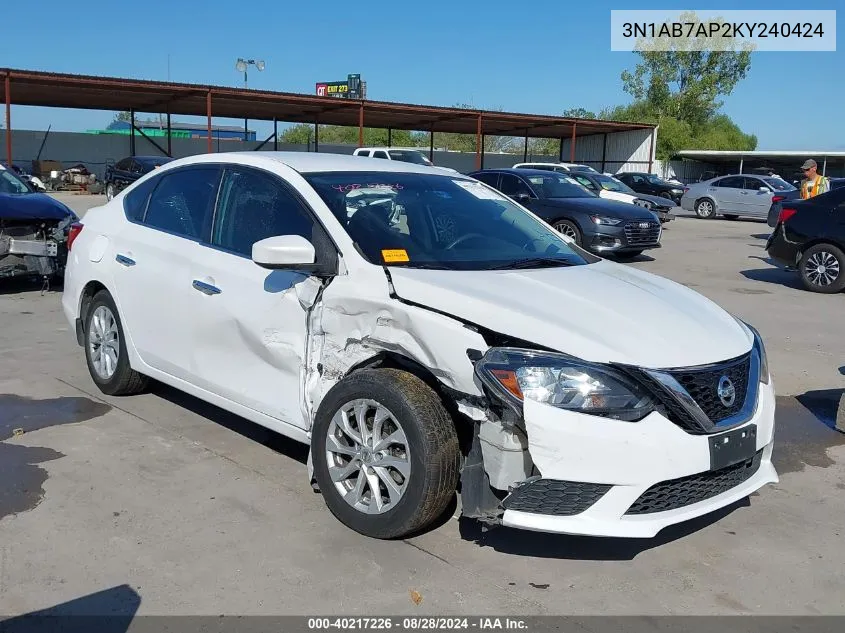 2019 Nissan Sentra Sv VIN: 3N1AB7AP2KY240424 Lot: 40217226