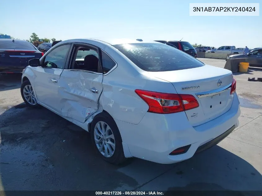 2019 Nissan Sentra Sv VIN: 3N1AB7AP2KY240424 Lot: 40217226