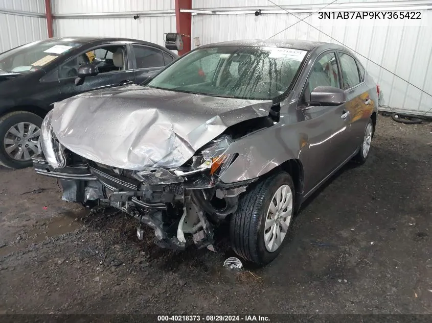 2019 Nissan Sentra S VIN: 3N1AB7AP9KY365422 Lot: 40218373