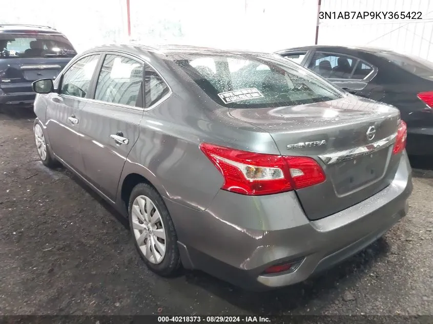 2019 Nissan Sentra S VIN: 3N1AB7AP9KY365422 Lot: 40218373