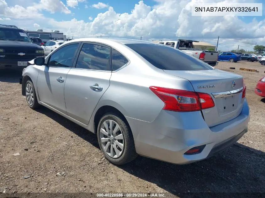 2019 Nissan Sentra S VIN: 3N1AB7APXKY332641 Lot: 40228586