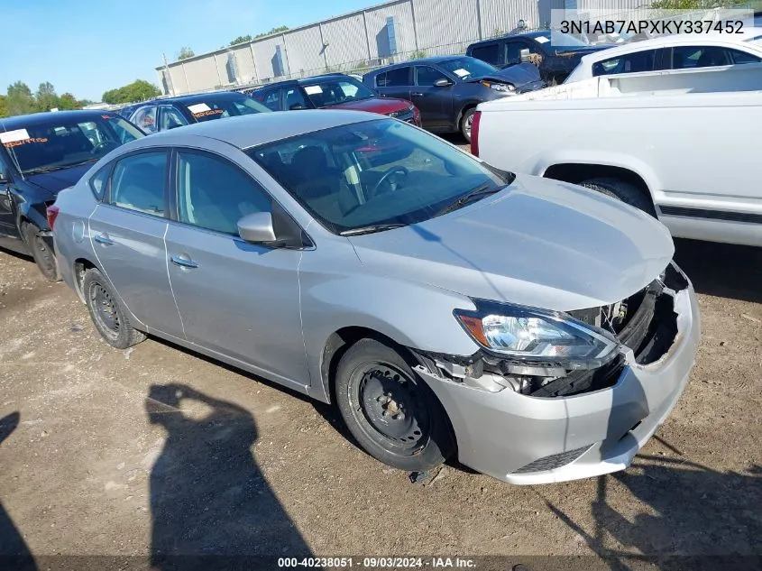 2019 Nissan Sentra S VIN: 3N1AB7APXKY337452 Lot: 40238051