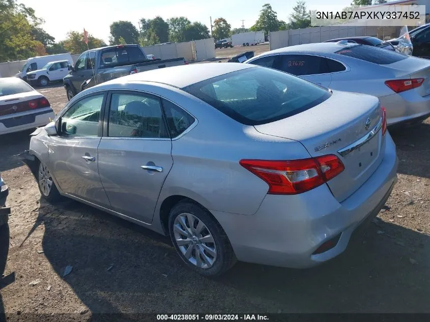 2019 Nissan Sentra S VIN: 3N1AB7APXKY337452 Lot: 40238051