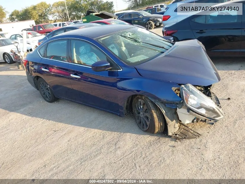 2019 Nissan Sentra S/Sv/Sr/Sl VIN: 3N1AB7AP3KY274940 Lot: 40247502