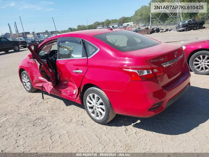 2019 Nissan Sentra S/Sv/Sr/Sl VIN: 3N1AB7AP7KL610425 Lot: 40250730