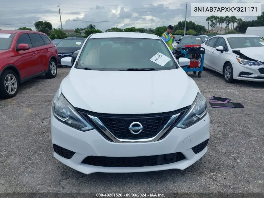 2019 Nissan Sentra Sv VIN: 3N1AB7APXKY321171 Lot: 40251520