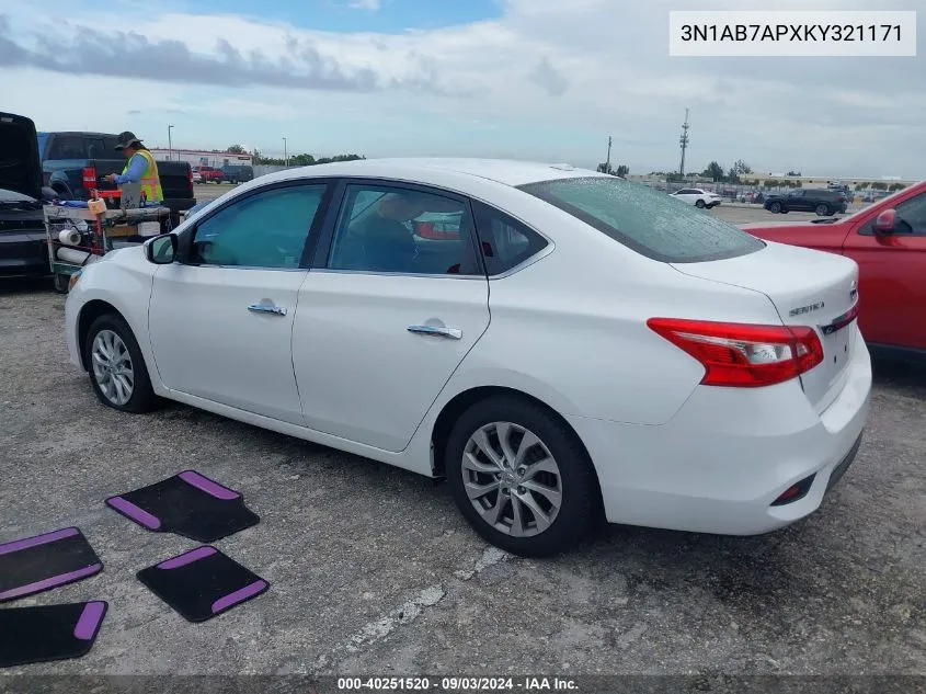 2019 Nissan Sentra Sv VIN: 3N1AB7APXKY321171 Lot: 40251520