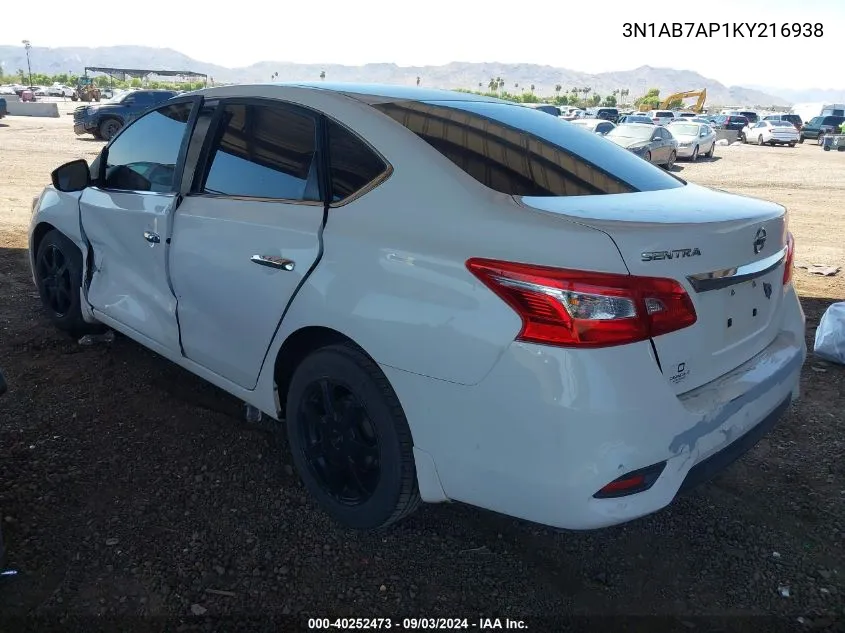 2019 Nissan Sentra S VIN: 3N1AB7AP1KY216938 Lot: 40252473