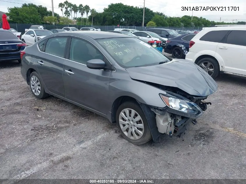 2019 Nissan Sentra S VIN: 3N1AB7AP0KY211701 Lot: 40253185