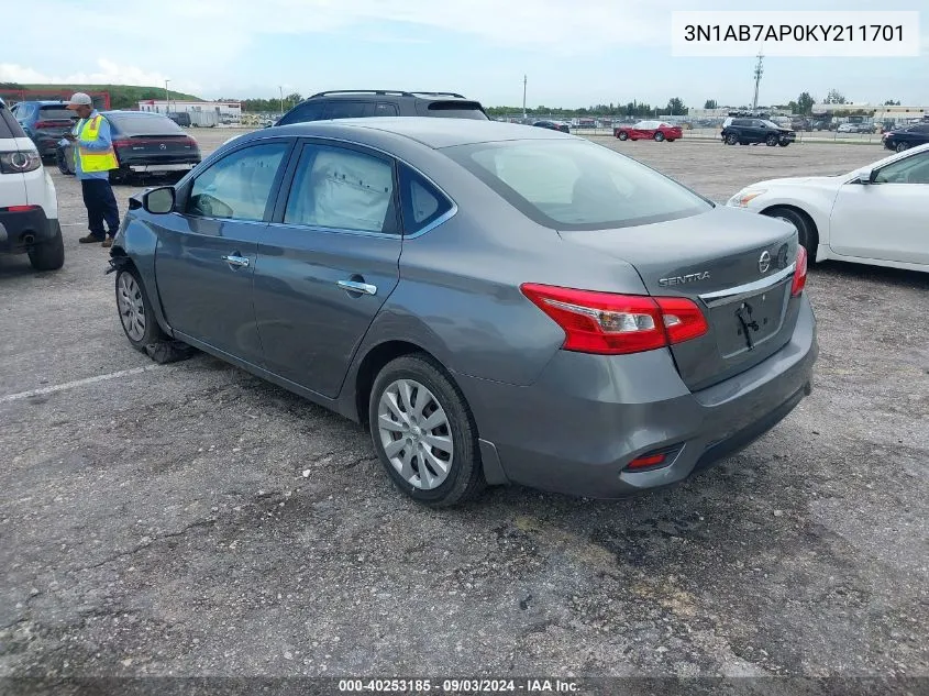 3N1AB7AP0KY211701 2019 Nissan Sentra S