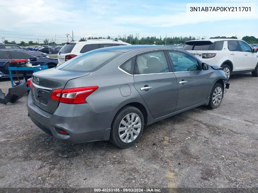 3N1AB7AP0KY211701 2019 Nissan Sentra S