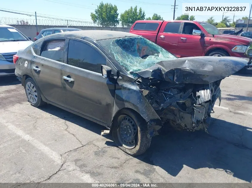 2019 Nissan Sentra S VIN: 3N1AB7APXKY322837 Lot: 40266061