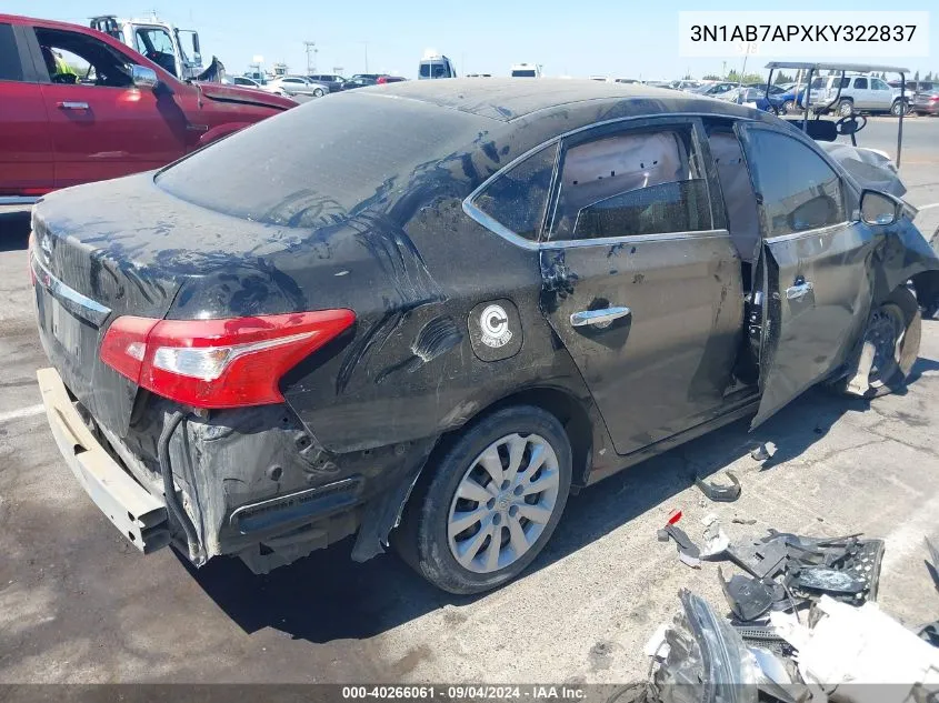 2019 Nissan Sentra S VIN: 3N1AB7APXKY322837 Lot: 40266061