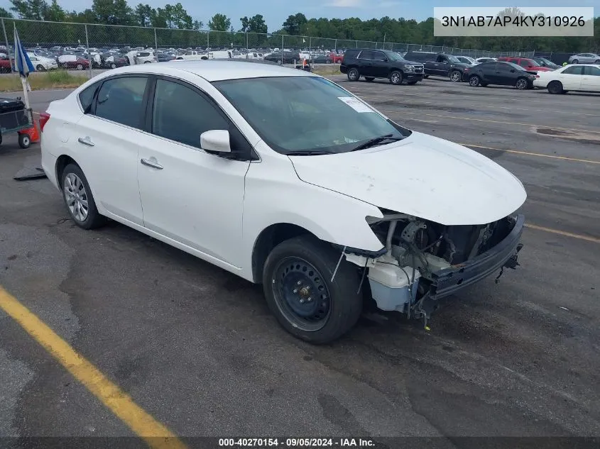 3N1AB7AP4KY310926 2019 Nissan Sentra S