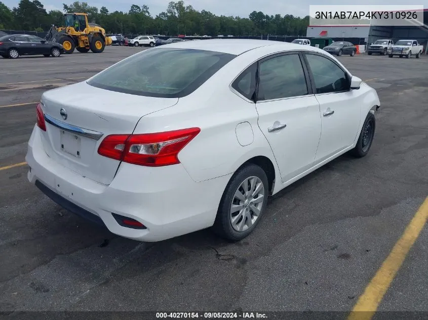 3N1AB7AP4KY310926 2019 Nissan Sentra S