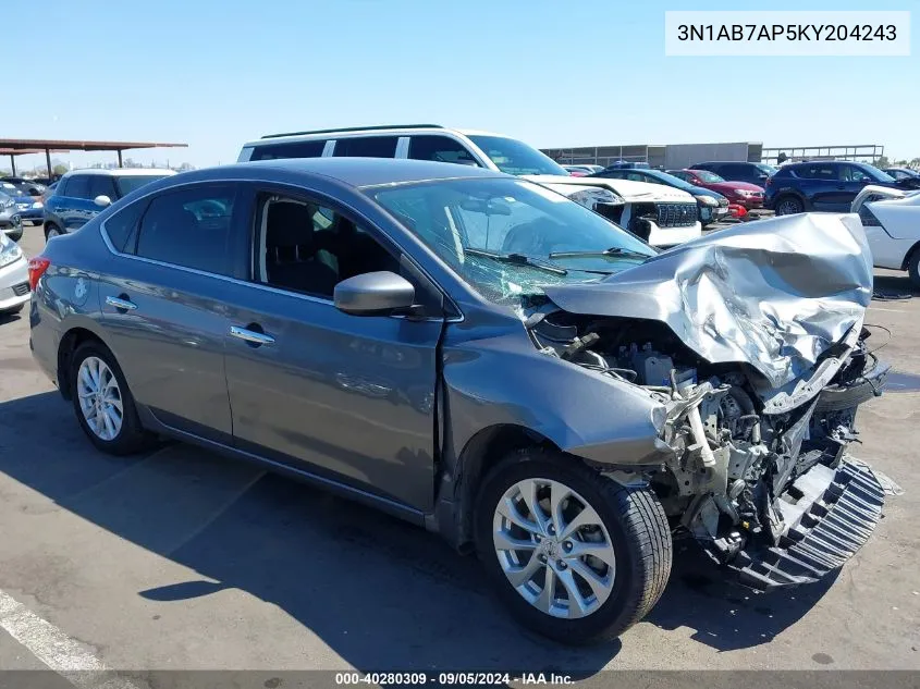 2019 Nissan Sentra S/Sv/Sr/Sl VIN: 3N1AB7AP5KY204243 Lot: 40280309