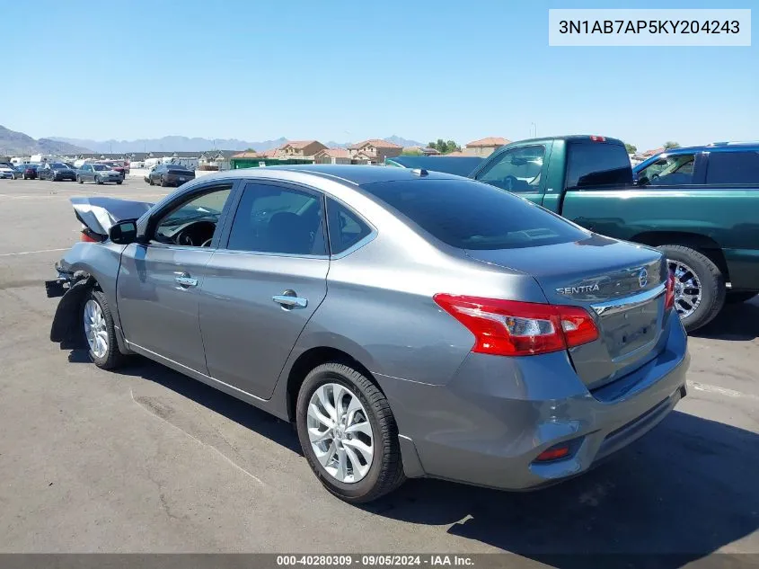 2019 Nissan Sentra S/Sv/Sr/Sl VIN: 3N1AB7AP5KY204243 Lot: 40280309