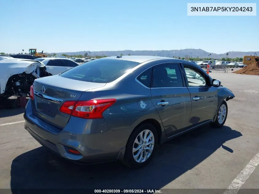 2019 Nissan Sentra S/Sv/Sr/Sl VIN: 3N1AB7AP5KY204243 Lot: 40280309