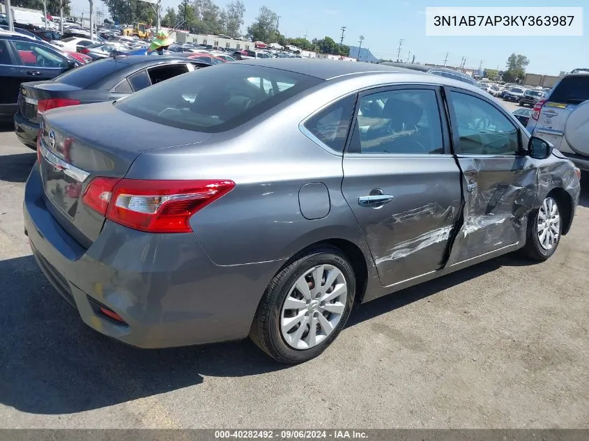 2019 Nissan Sentra S VIN: 3N1AB7AP3KY363987 Lot: 40282492