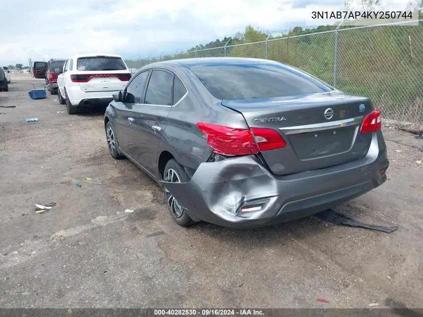 2019 Nissan Sentra S VIN: 3N1AB7AP4KY250744 Lot: 40282530