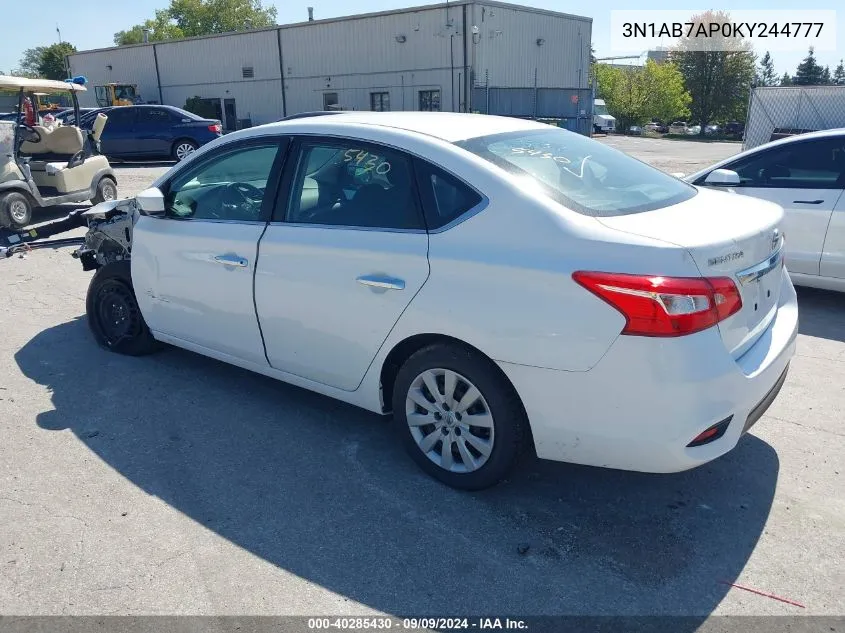 2019 Nissan Sentra S VIN: 3N1AB7AP0KY244777 Lot: 40285430