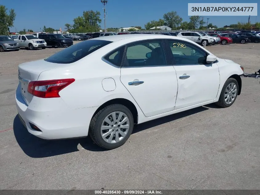 2019 Nissan Sentra S VIN: 3N1AB7AP0KY244777 Lot: 40285430