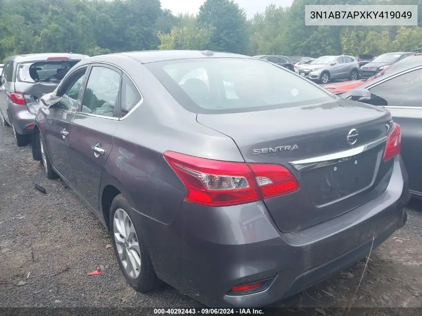 2019 Nissan Sentra Sv VIN: 3N1AB7APXKY419049 Lot: 40292443