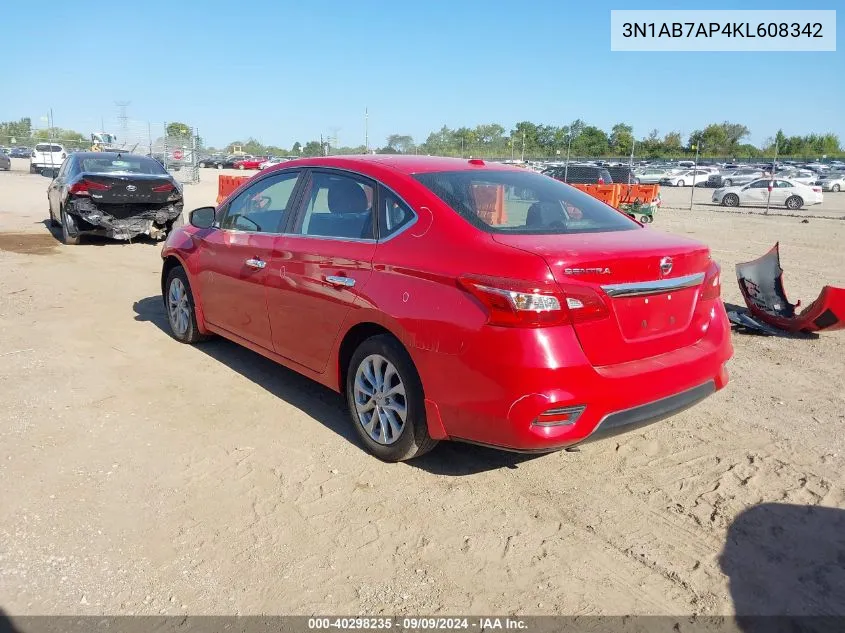 2019 Nissan Sentra Sv VIN: 3N1AB7AP4KL608342 Lot: 40298235