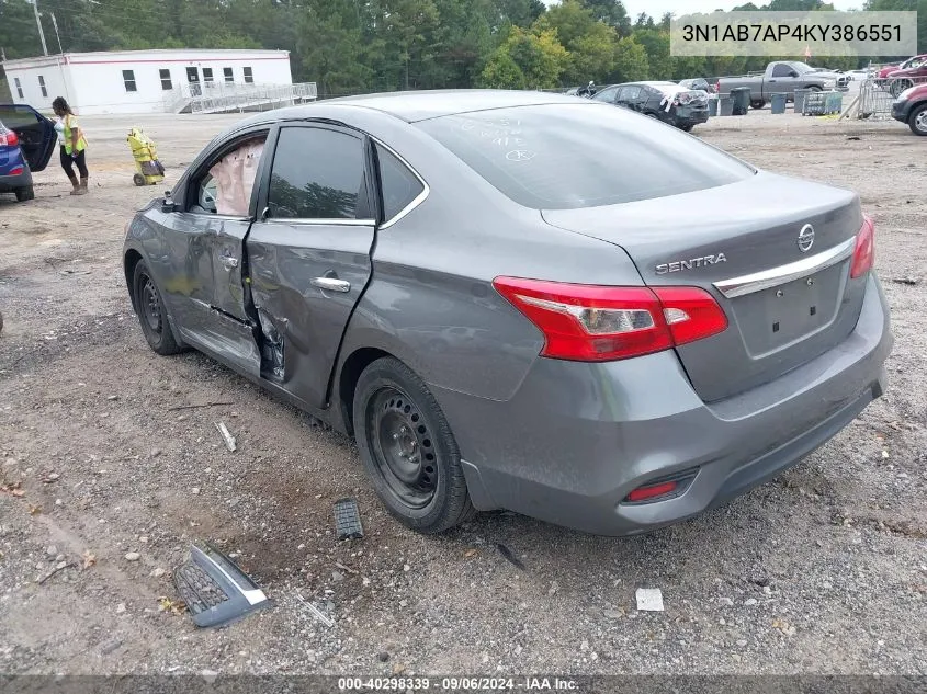 2019 Nissan Sentra S VIN: 3N1AB7AP4KY386551 Lot: 40298339