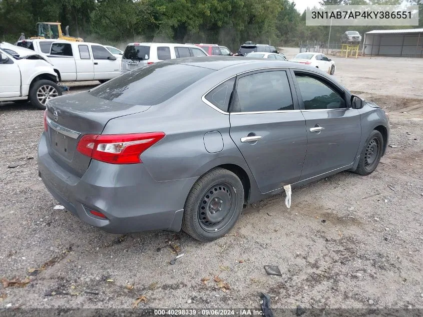 2019 Nissan Sentra S VIN: 3N1AB7AP4KY386551 Lot: 40298339