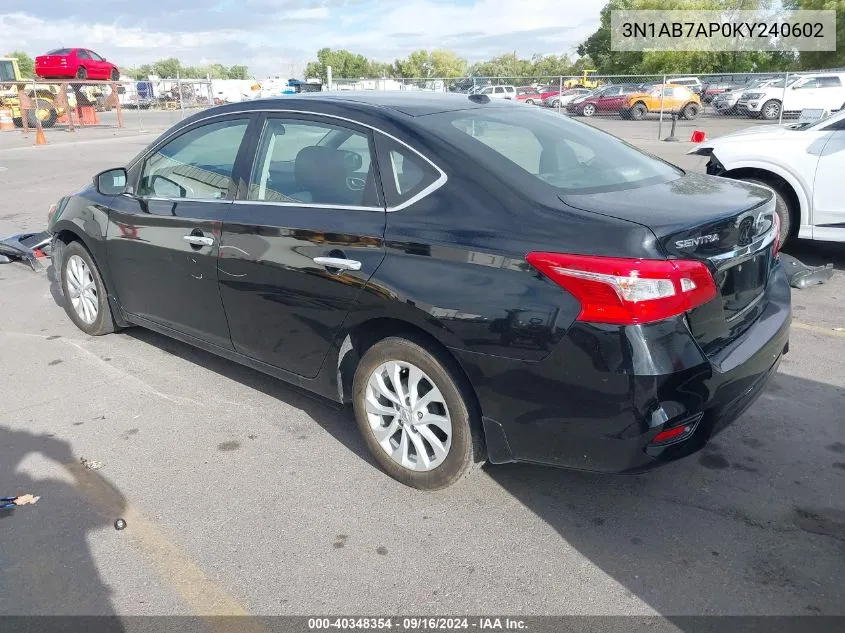 2019 Nissan Sentra S/Sv/Sr/Sl VIN: 3N1AB7AP0KY240602 Lot: 40348354