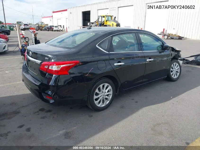 2019 Nissan Sentra S/Sv/Sr/Sl VIN: 3N1AB7AP0KY240602 Lot: 40348354