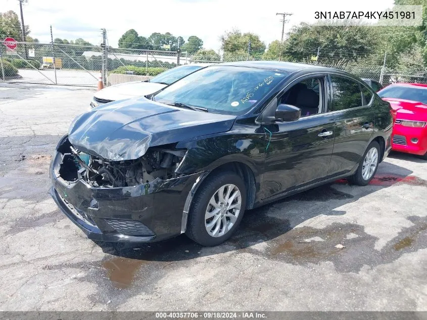 2019 Nissan Sentra Sv VIN: 3N1AB7AP4KY451981 Lot: 40357706