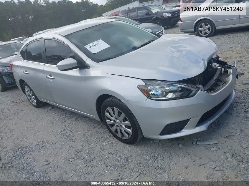 2019 Nissan Sentra S VIN: 3N1AB7AP6KY451240 Lot: 40365432