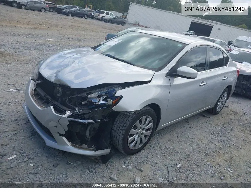 2019 Nissan Sentra S VIN: 3N1AB7AP6KY451240 Lot: 40365432