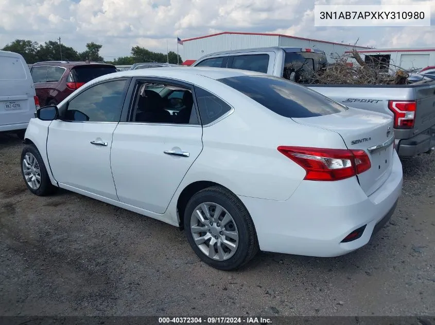 2019 Nissan Sentra S VIN: 3N1AB7APXKY310980 Lot: 40372304