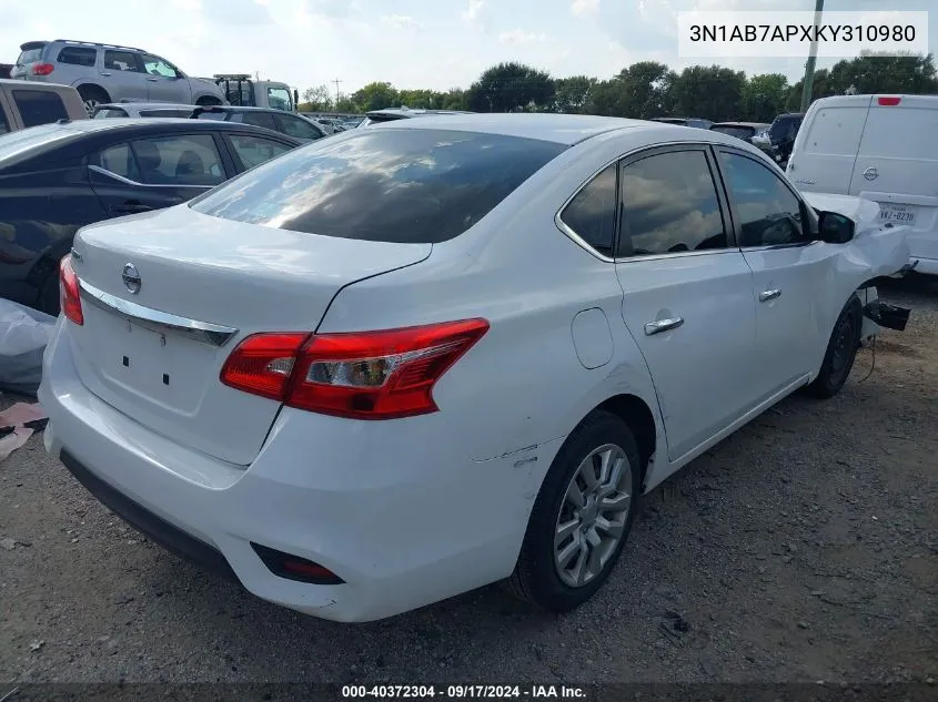 2019 Nissan Sentra S VIN: 3N1AB7APXKY310980 Lot: 40372304