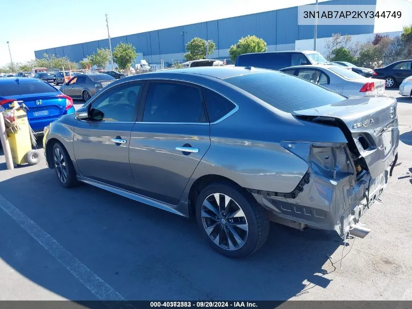 2019 Nissan Sentra Sr VIN: 3N1AB7AP2KY344749 Lot: 40372383